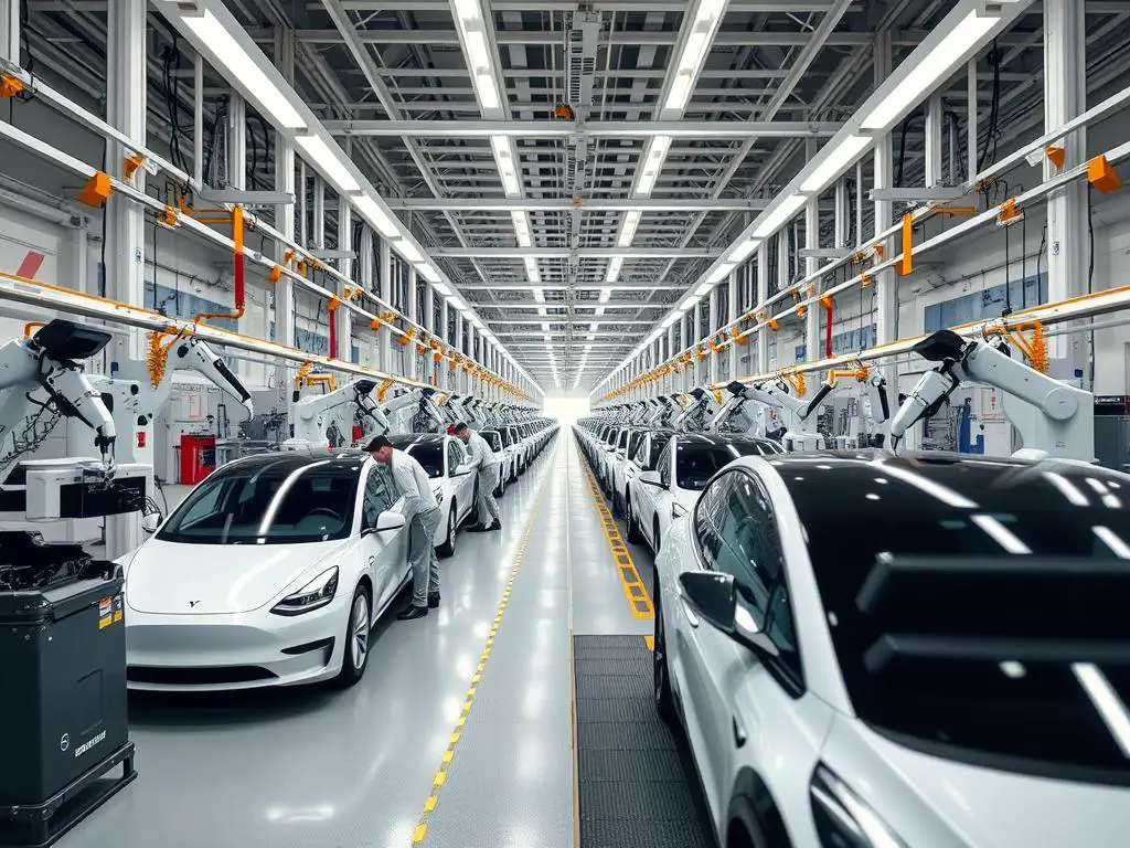 Tesla Model Y vehicles on the assembly line at Giga Texas