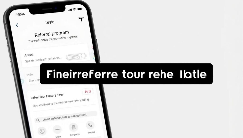 Tesla app showing the referral program interface with factory tour redemption option