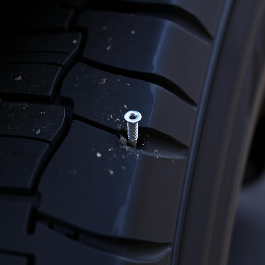 Tire with nail puncture covered by road hazard warranty Tire with nail puncture covered by road hazard warranty