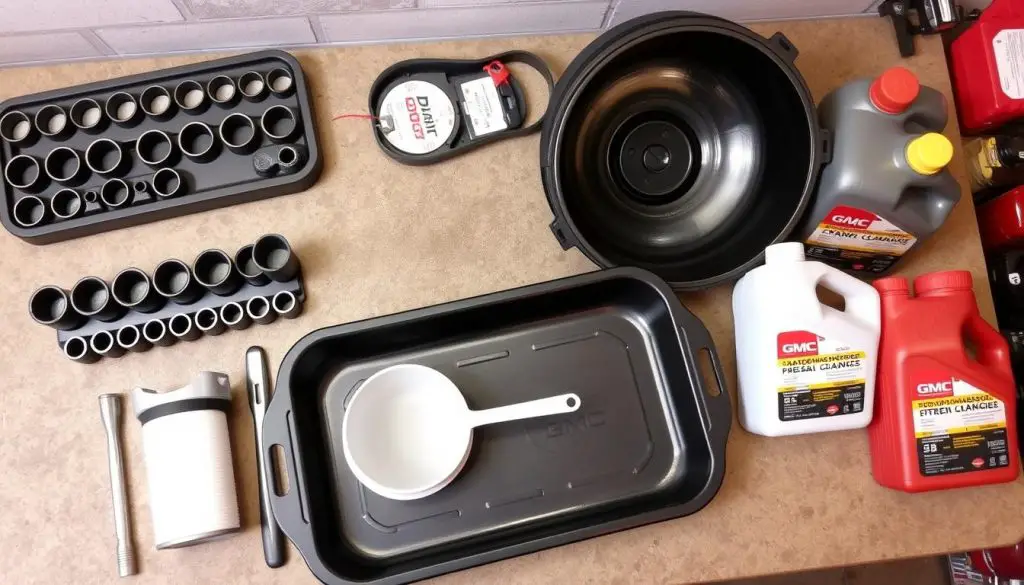 Tools needed for GMC Acadia transmission fluid change laid out Tools needed for GMC Acadia transmission fluid change laid out