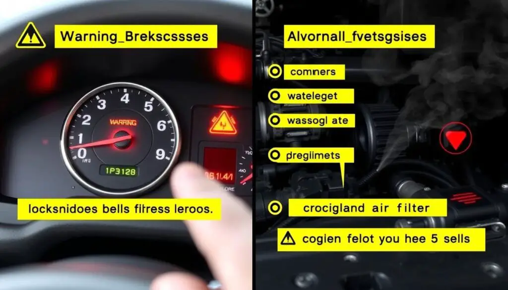 Warning signs of abnormal turbo boost pressure shown on dashboard and engine