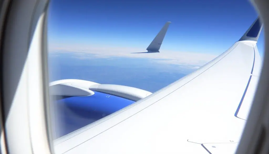 Wing and engine view from a Boeing 737 MAX 8 window Wing and engine view from a Boeing 737 MAX 8 window