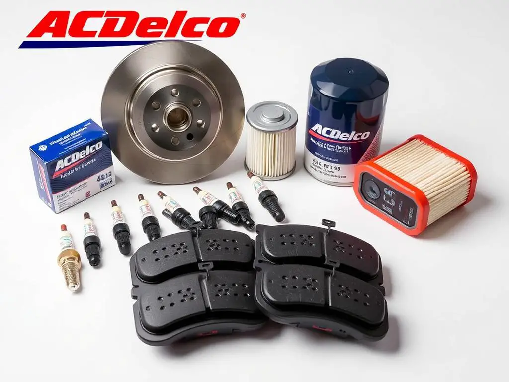 ACDelco aftermarket parts including brake pads, filters and spark plugs