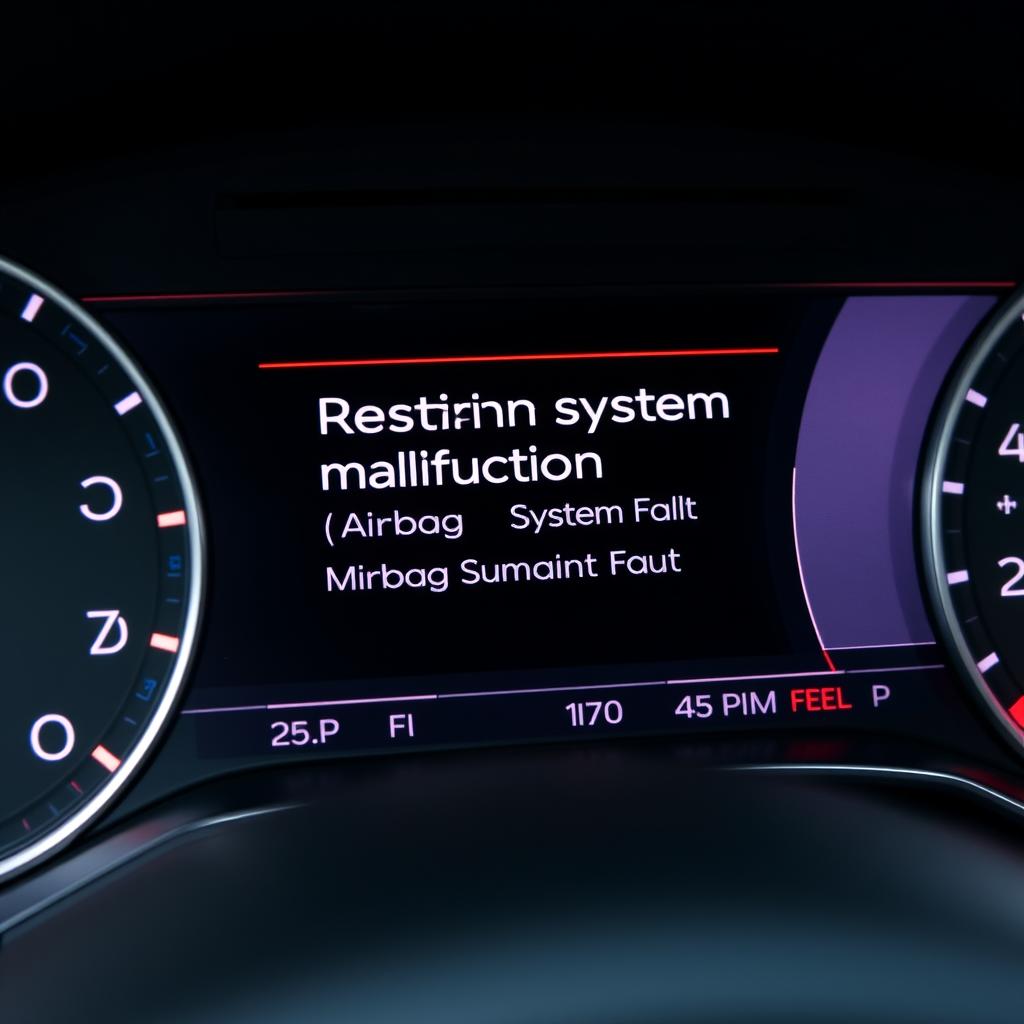 Audi dashboard message center showing restraint system malfunction text Audi dashboard message center showing restraint system malfunction text