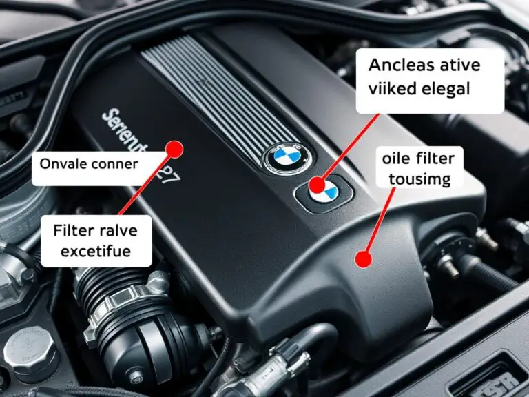 BMW 328i N52 engine with common leak points highlighted