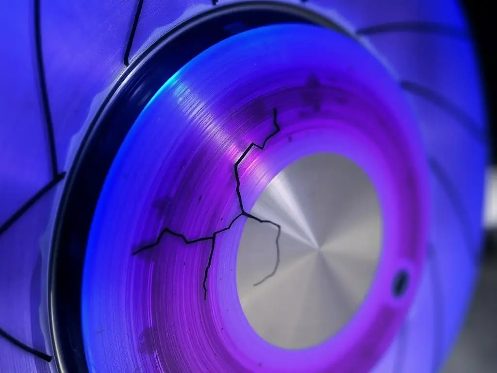 Blue discoloration on overheated brake rotor