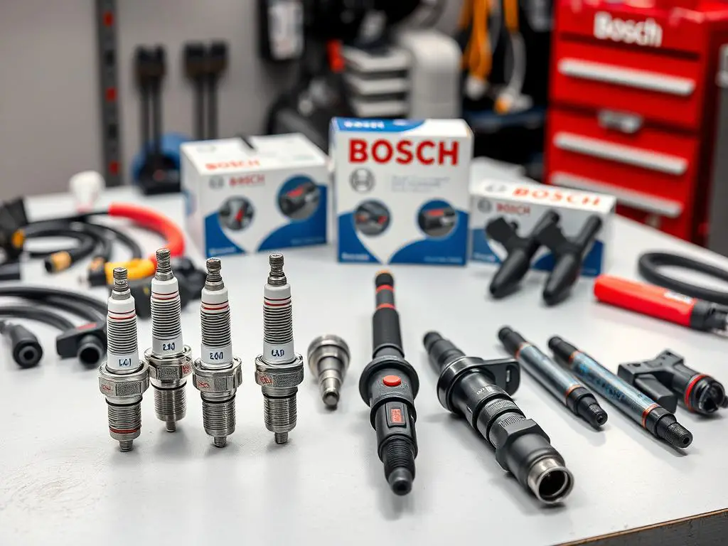 Bosch aftermarket auto parts including spark plugs, oxygen sensors and fuel injectors