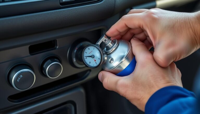 Car AC system being recharged with R134a refrigerant