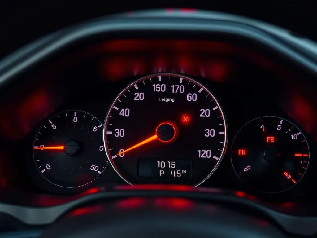Car engine stalling at a stoplight showing dashboard warning lights