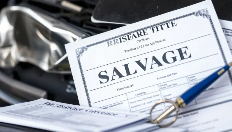 Car with a salvage title and insurance documents showing the salvage designation