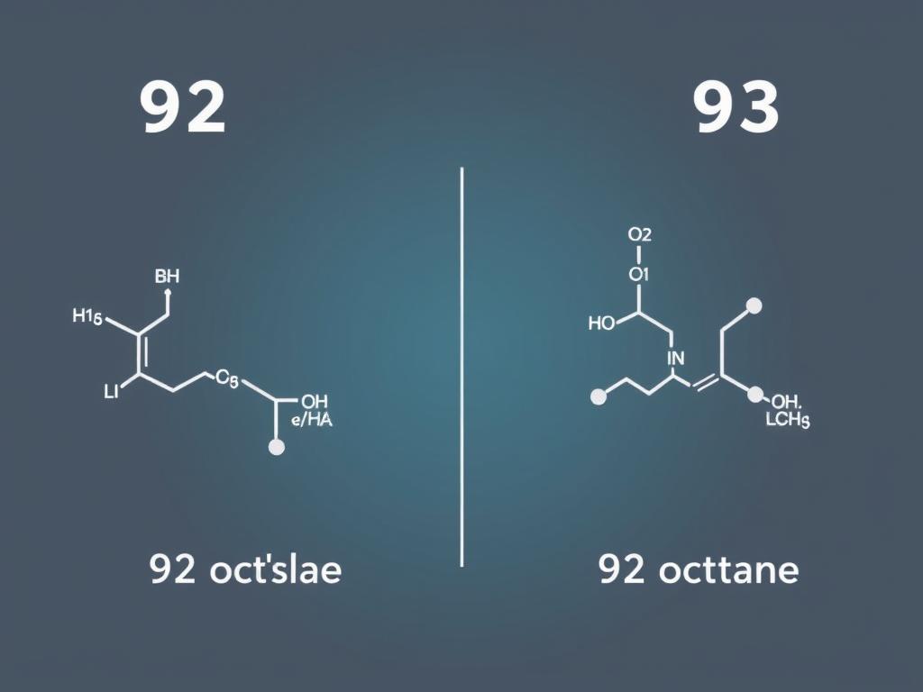 Chemical composition comparison between 92 and 93 octane gasoline showing molecular differences