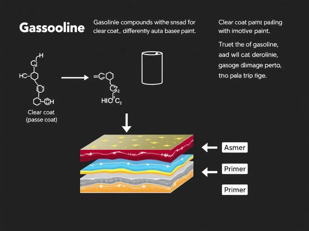 Chemical structure diagram showing how gasoline compounds interact with car paint layers