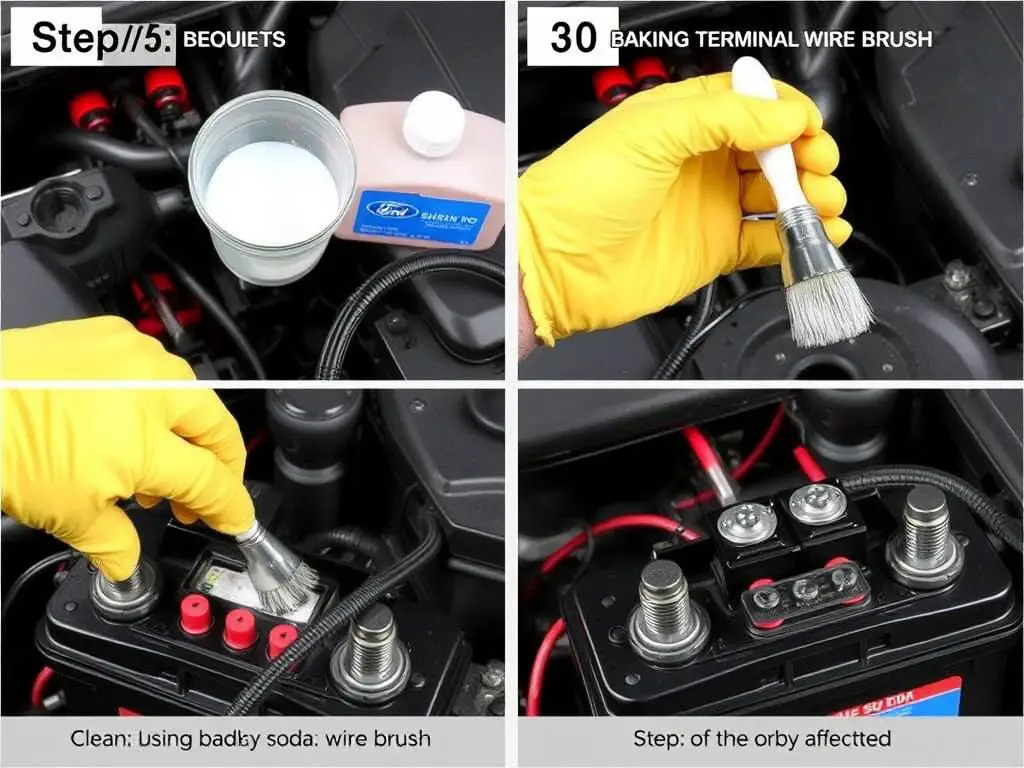 Cleaning Ford battery terminals with baking soda solution