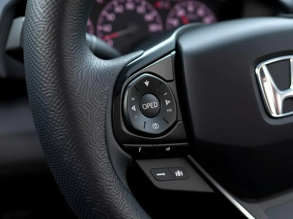 Close-up of Honda Accord steering wheel controls used to reset Honda Accord warning lights Close-up of Honda Accord steering wheel controls used to reset Honda Accord warning lights