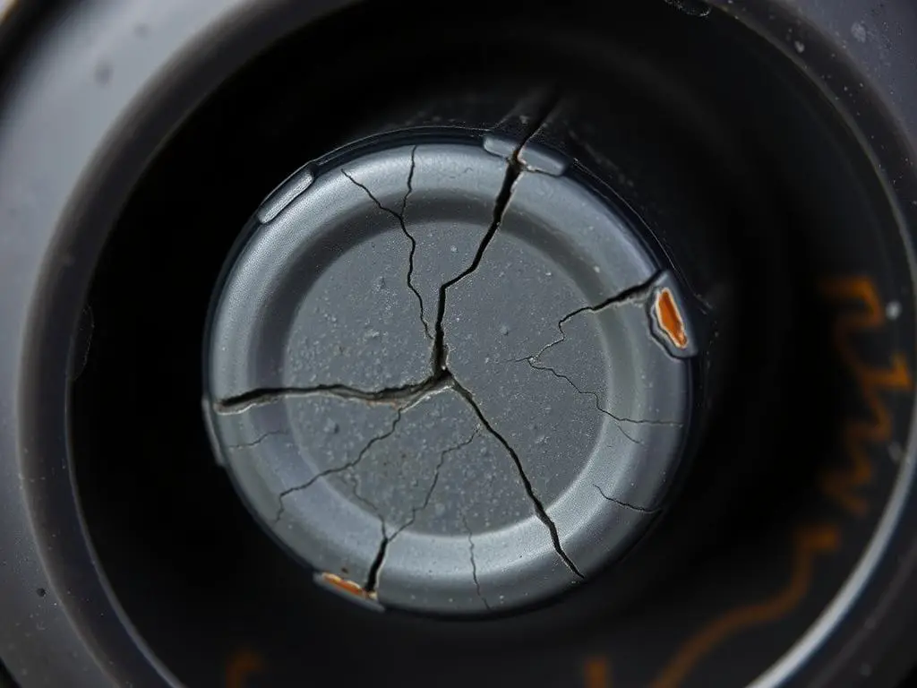 Close-up of damaged gas cap gasket showing cracks that affect compatibility and sealing