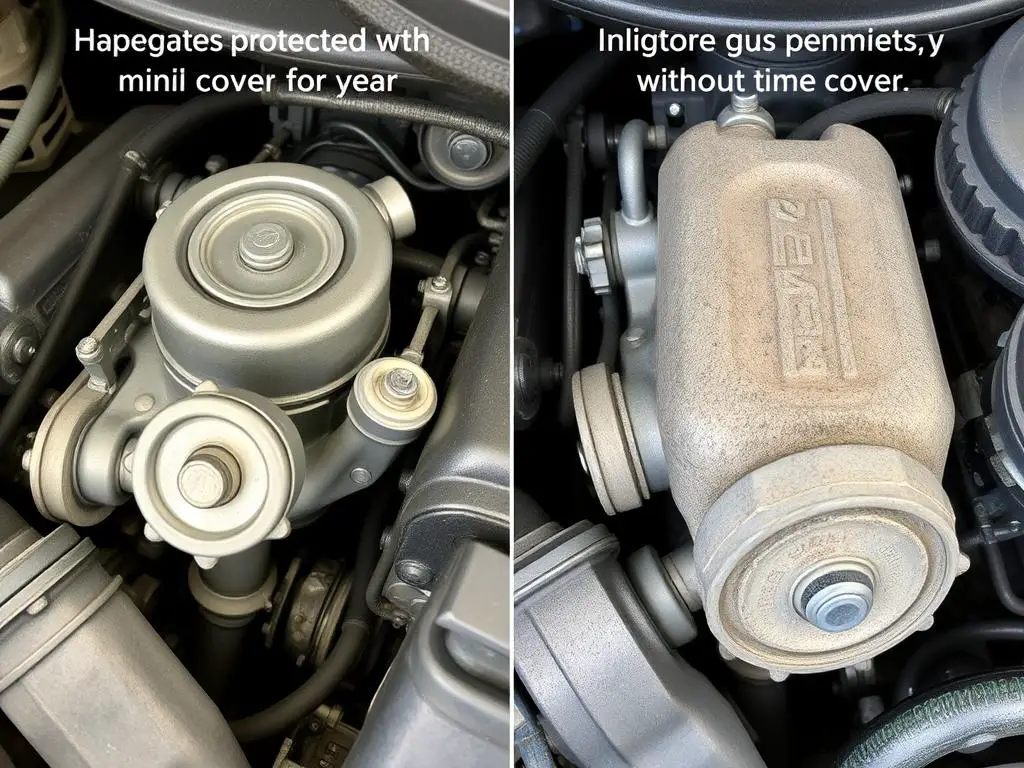 Comparison of protected vs unprotected engine components showing wear differences