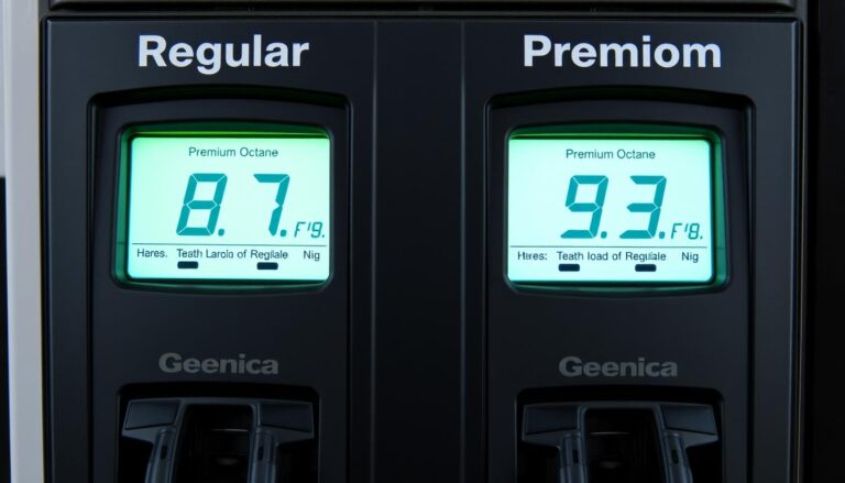 Comparison of regular 87 octane and premium 93 octane gas at a fuel pump