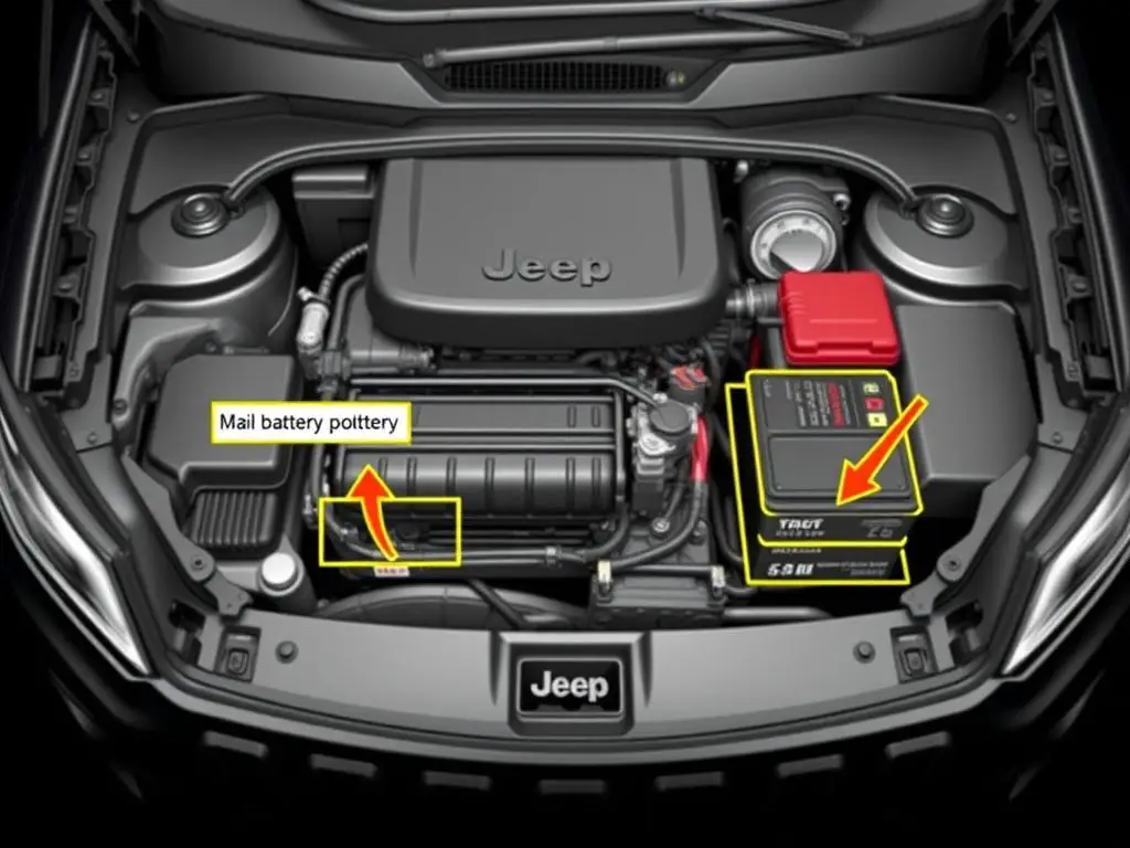 Diagram showing the location of both batteries in a Jeep Compass engine bay