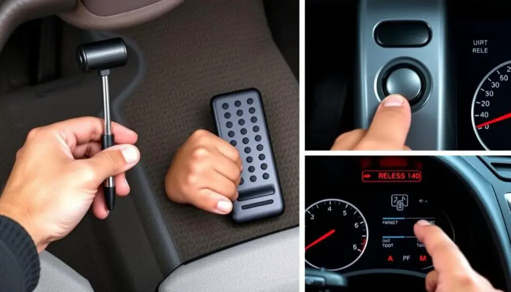 Disengaging different types of parking brakes with dashboard indicators