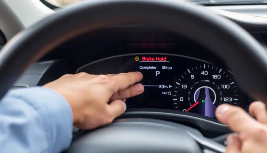 Driver activating the Brake Hold feature in a Honda vehicle