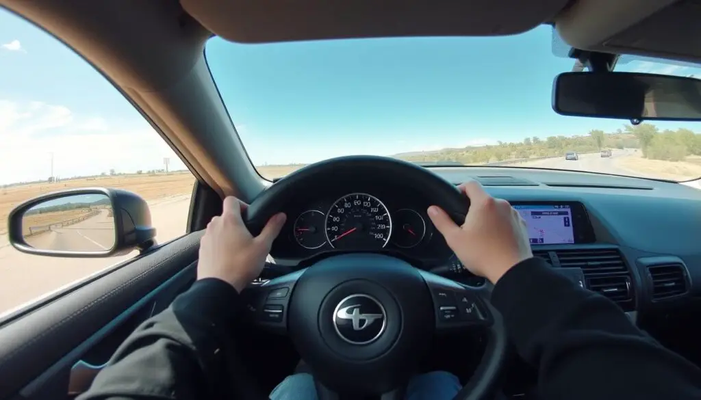 Driver performing proper brake bedding procedure on empty road