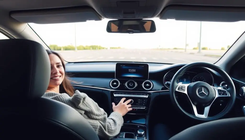 Driver using Mercedes Parking Assistance Package with confidence Driver using Mercedes Parking Assistance Package with confidence