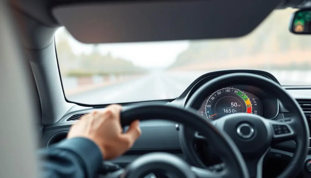 Driver using eco-driving techniques in a turbocharged vehicle with fuel economy display Driver using eco-driving techniques in a turbocharged vehicle with fuel economy display