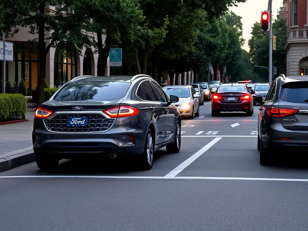 Ford vehicle using Active Park Assist to exit a parallel parking space Ford vehicle using Active Park Assist to exit a parallel parking space