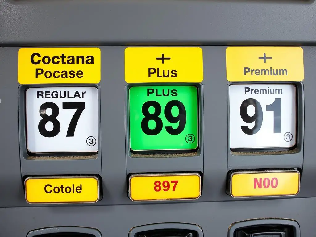 Gas pump showing different California 93 octane rating options: 87, 89, and 91 Gas pump showing different California 93 octane rating options: 87, 89, and 91