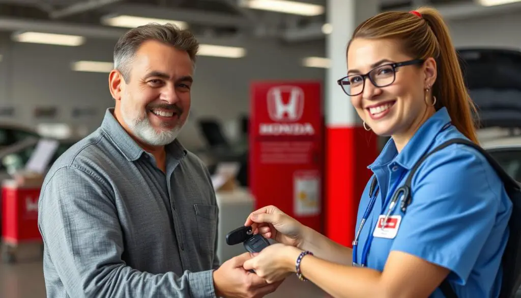 Happy Honda customer receiving service under Honda Service Pass