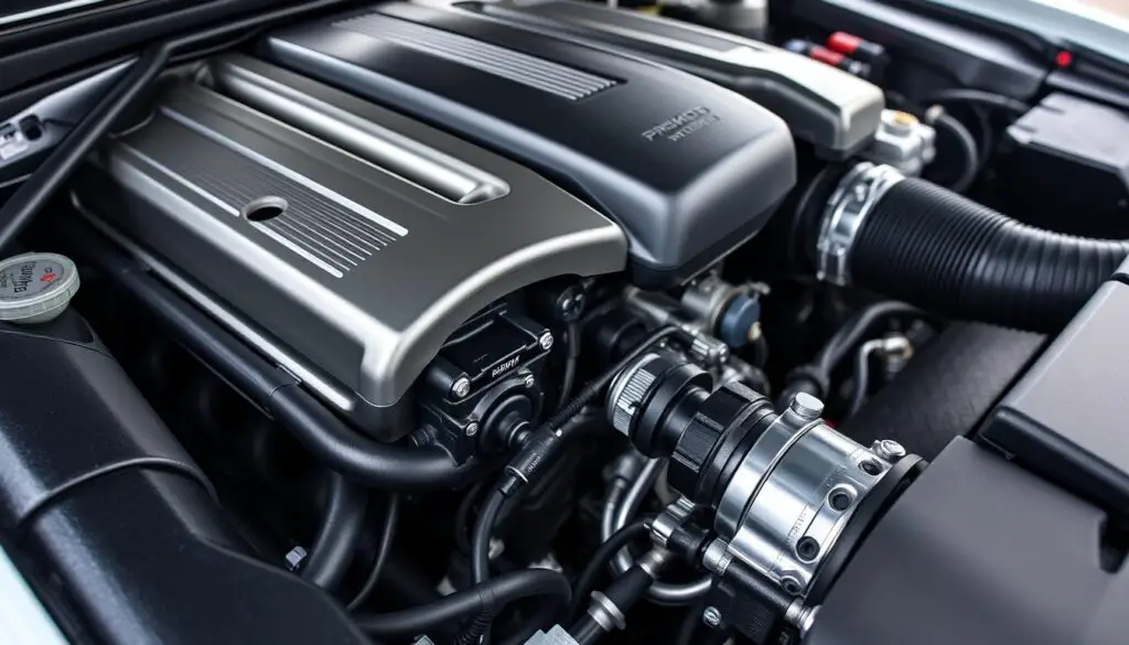 High-performance engine showing clean components from using best 93 octane gas High-performance engine showing clean components from using best 93 octane gas