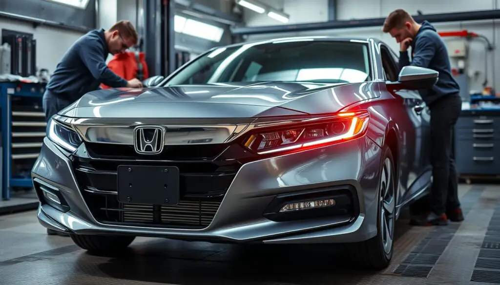 Honda Accord receiving maintenance service to prevent warning lights from appearing Honda Accord receiving maintenance service to prevent warning lights from appearing