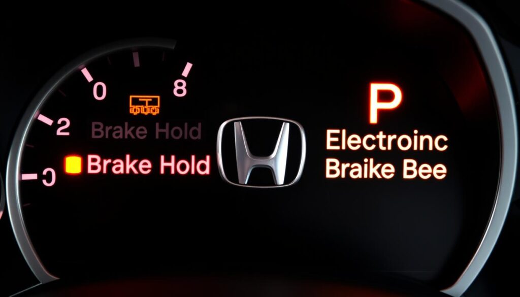 Honda dashboard showing both Brake Hold and Parking Brake indicators
