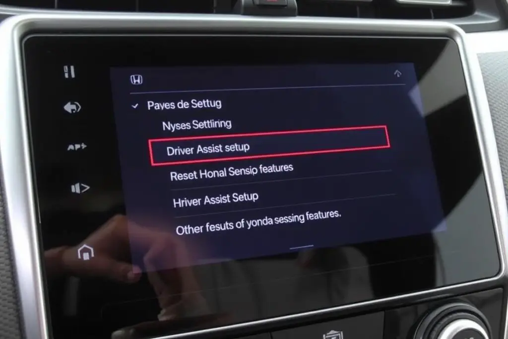 Honda infotainment screen showing Honda Sensing settings menu