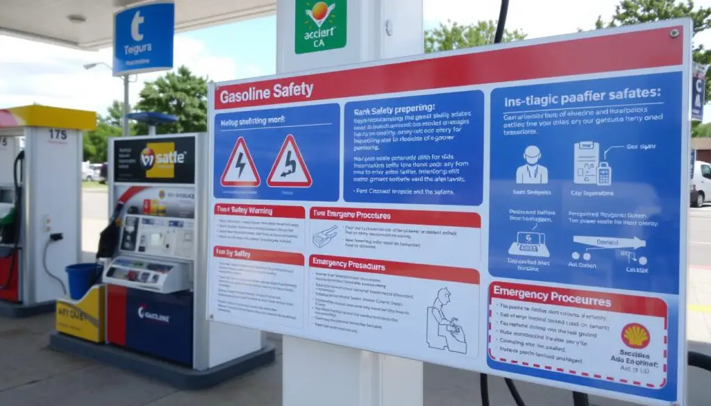 Information display about gasoline safety at a gas station