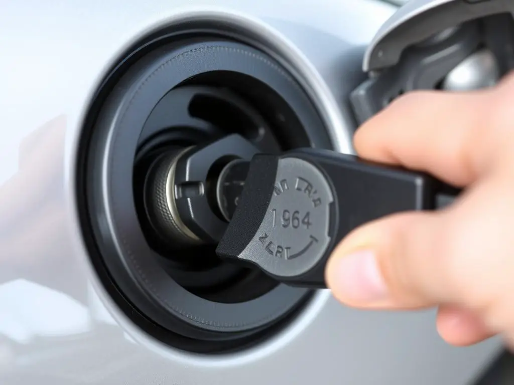 Locking gas cap with key showing security features and compatibility requirements