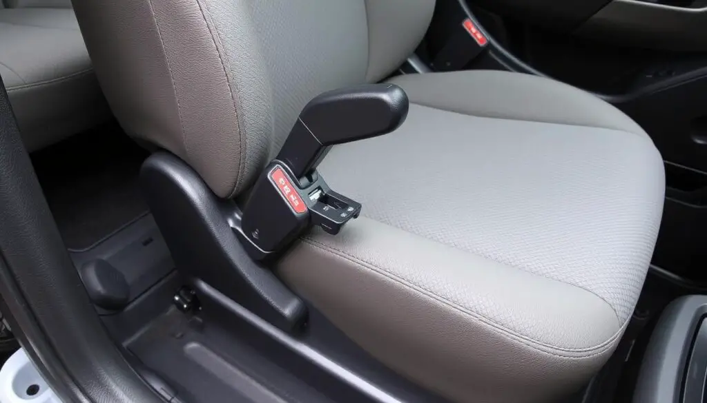 Manual car seat adjustment lever and rail mechanism