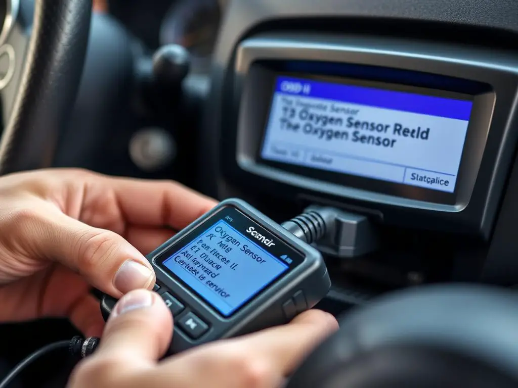 OBD-II scanner being used to diagnose O2 sensor issues