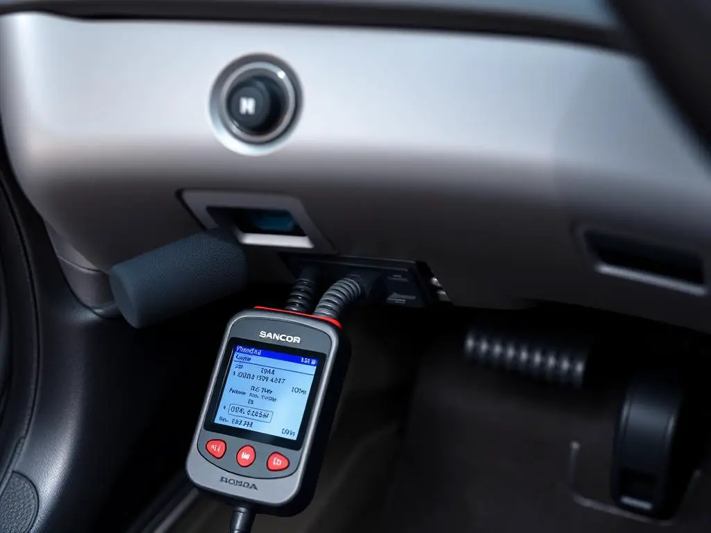 OBD-II scanner connected to a Honda Accord's diagnostic port to reset Honda Accord warning lights OBD-II scanner connected to a Honda Accord's diagnostic port to reset Honda Accord warning lights