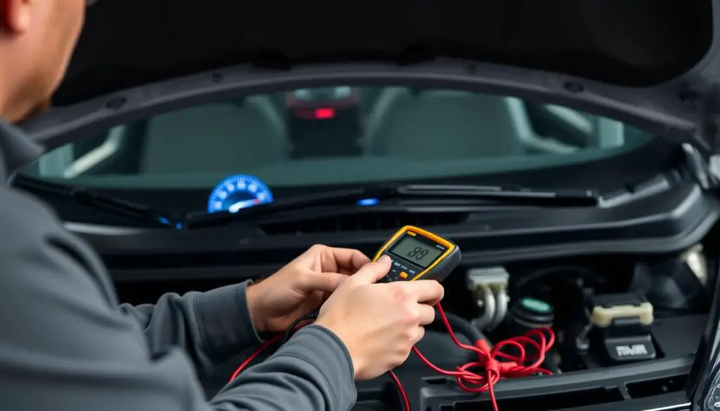 Person diagnosing Ford that won't start