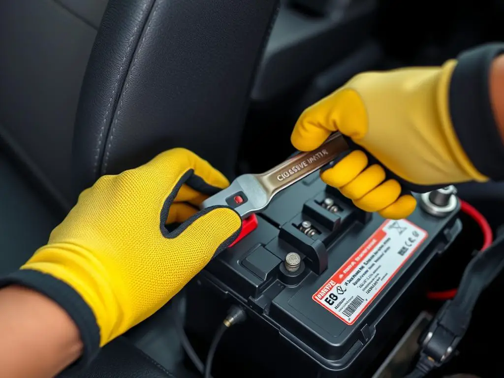 Person disconnecting car battery before working on car seat that won't move back