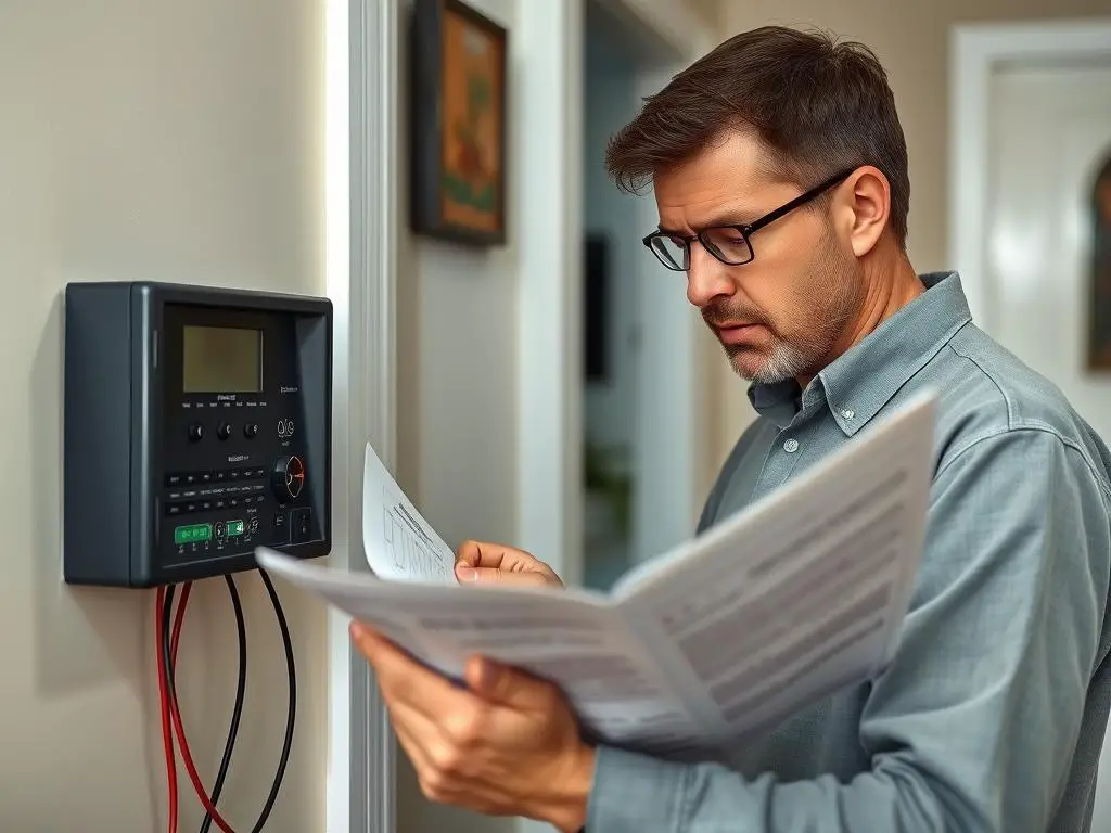 Person programming sprinkler timer with instruction manual