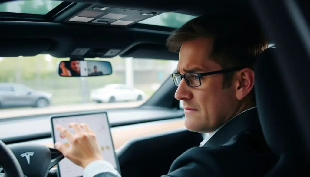 Person troubleshooting Tesla rename issue on touchscreen