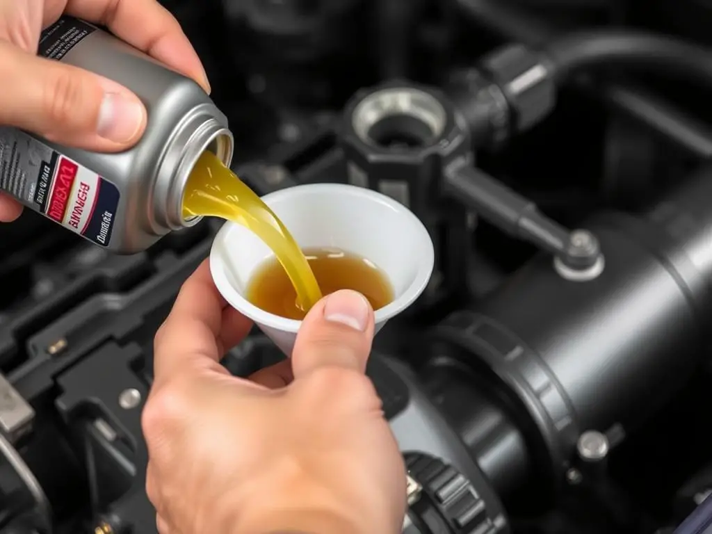 Person using a funnel to add transmission fluid Person using a funnel to add transmission fluid