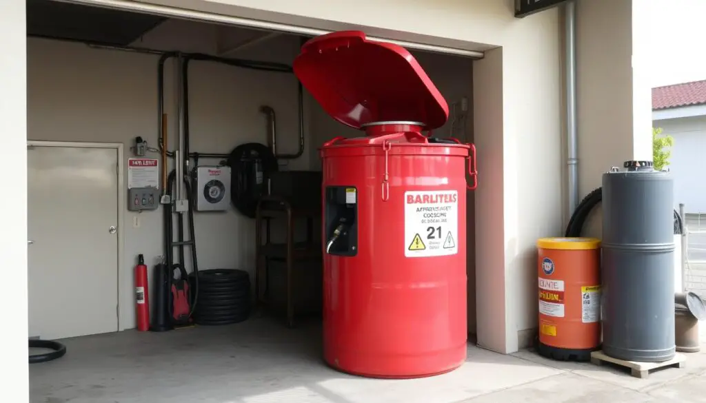 Proper gasoline storage in approved safety container
