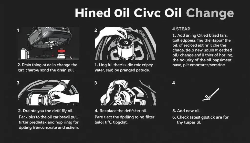 Step-by-step visual guide showing Honda Civic oil change procedure