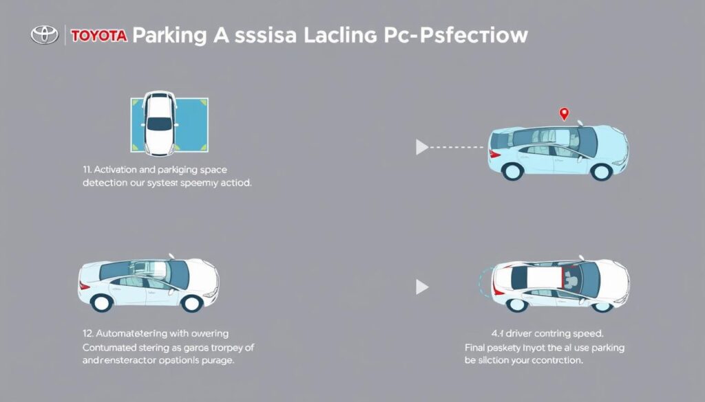 Step-by-step visual guide showing how Toyota Parking Assistance Package works Step-by-step visual guide showing how Toyota Parking Assistance Package works