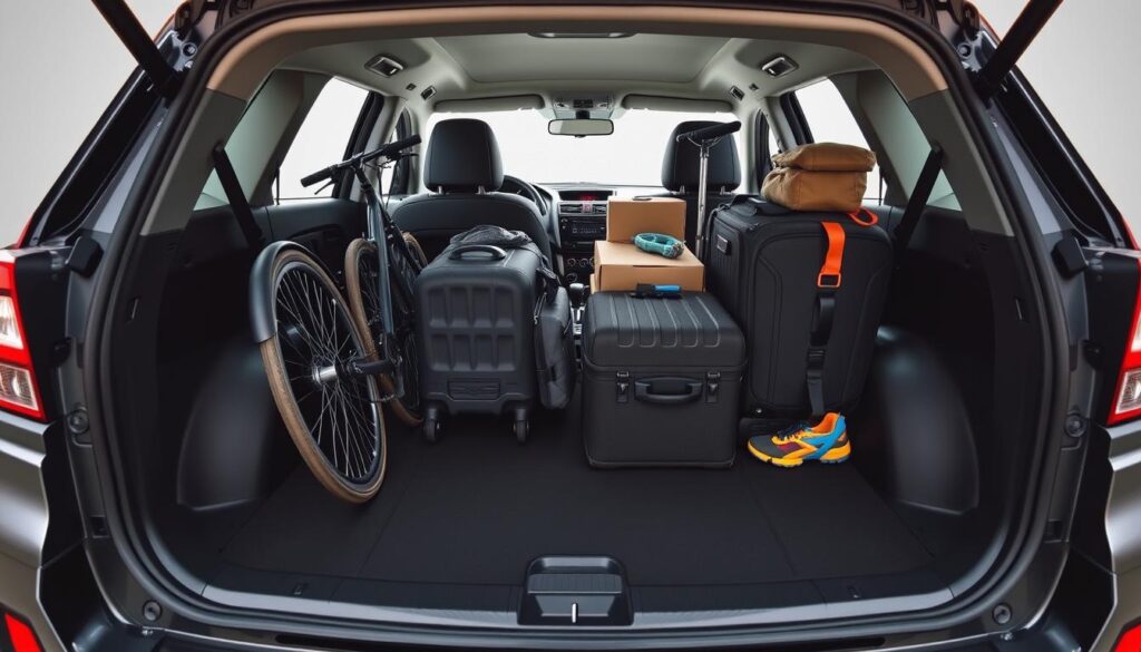 Subaru Crosstrek with rear seats folded showing maximum cargo capacity