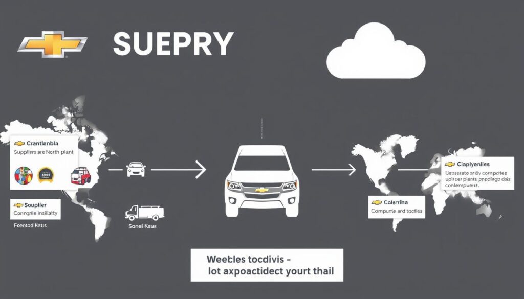 Supply chain visualization showing parts sourcing for Chevy Colorado production Supply chain visualization showing parts sourcing for Chevy Colorado production