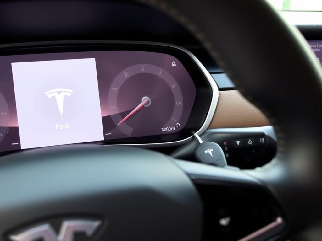 Tesla in park mode with key fob nearby ready for renaming